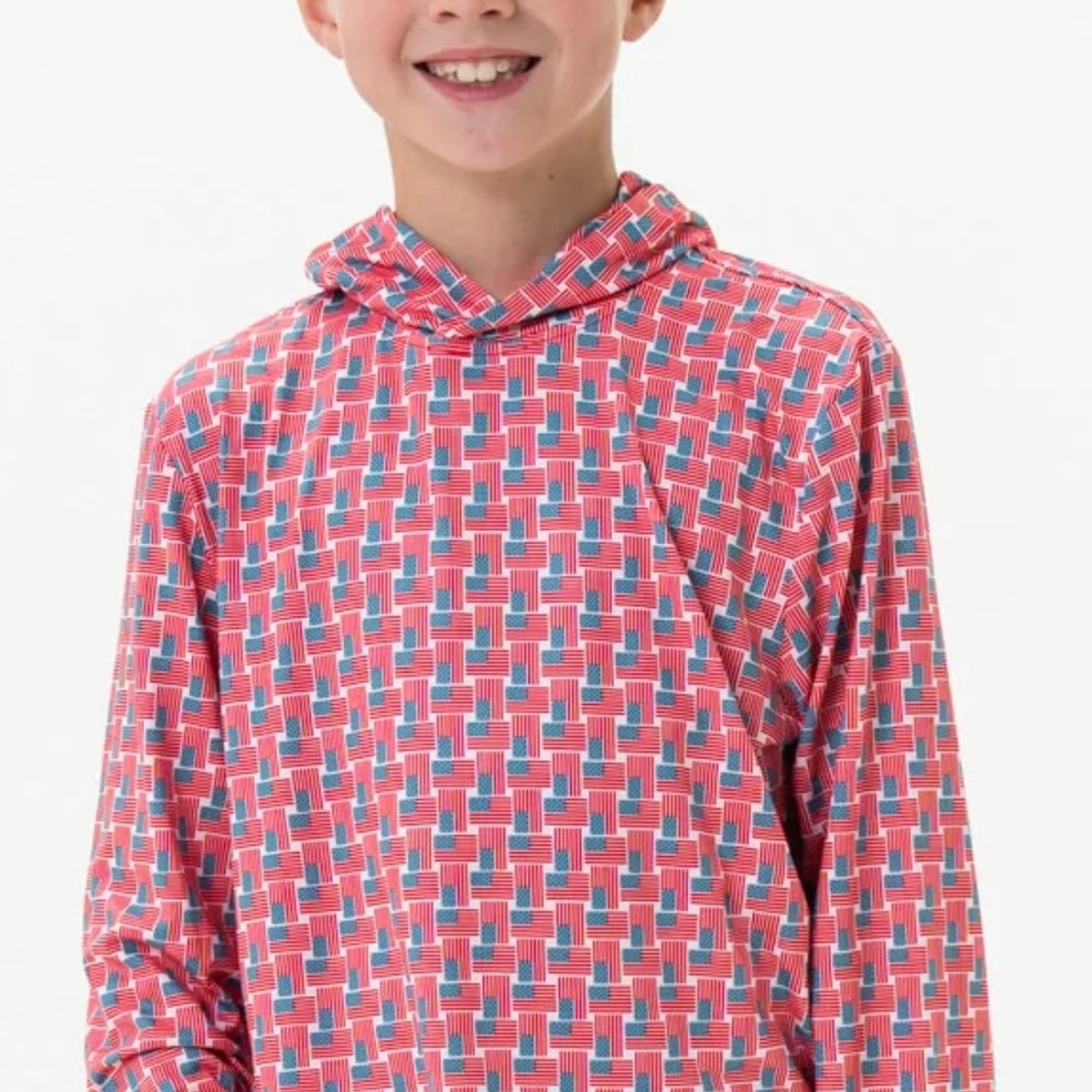 Burlebo Youth Performance Hoodie - American Flag Print - Small